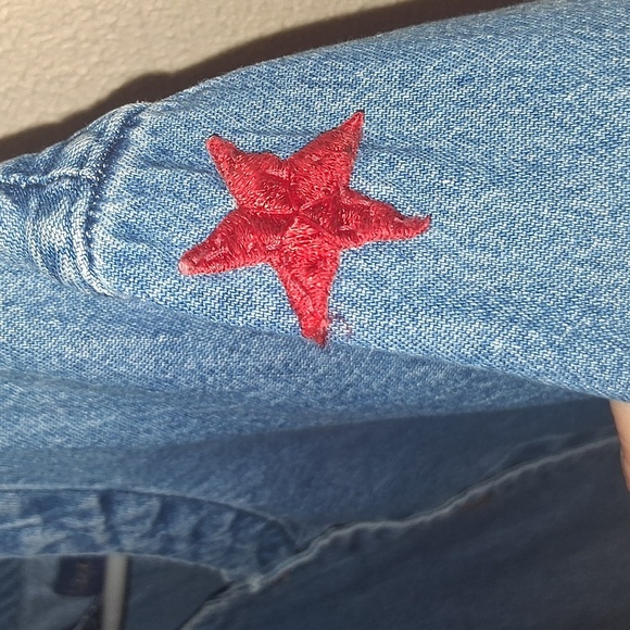 Life Style Vintage Denim Button Down Star Patches Lagen Look 1X - Picture 5 of 6